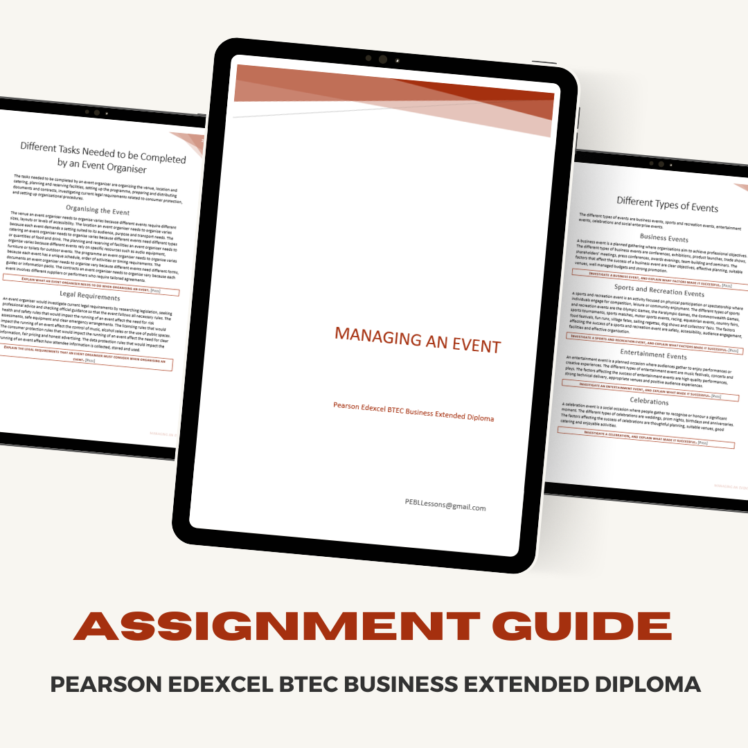 Pearson Edexcel BTEC Business Extended Diploma Assignment Guide | Managing an Event