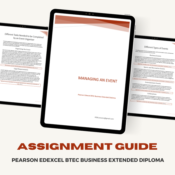 Pearson Edexcel BTEC Business Extended Diploma Assignment Guide | Managing an Event