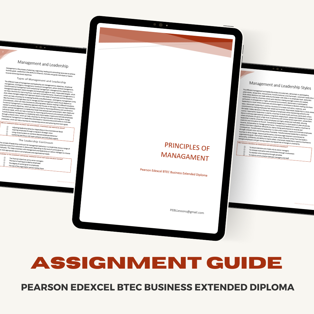 Pearson Edexcel BTEC Business Extended Diploma Assignment Guide | Principles of Management