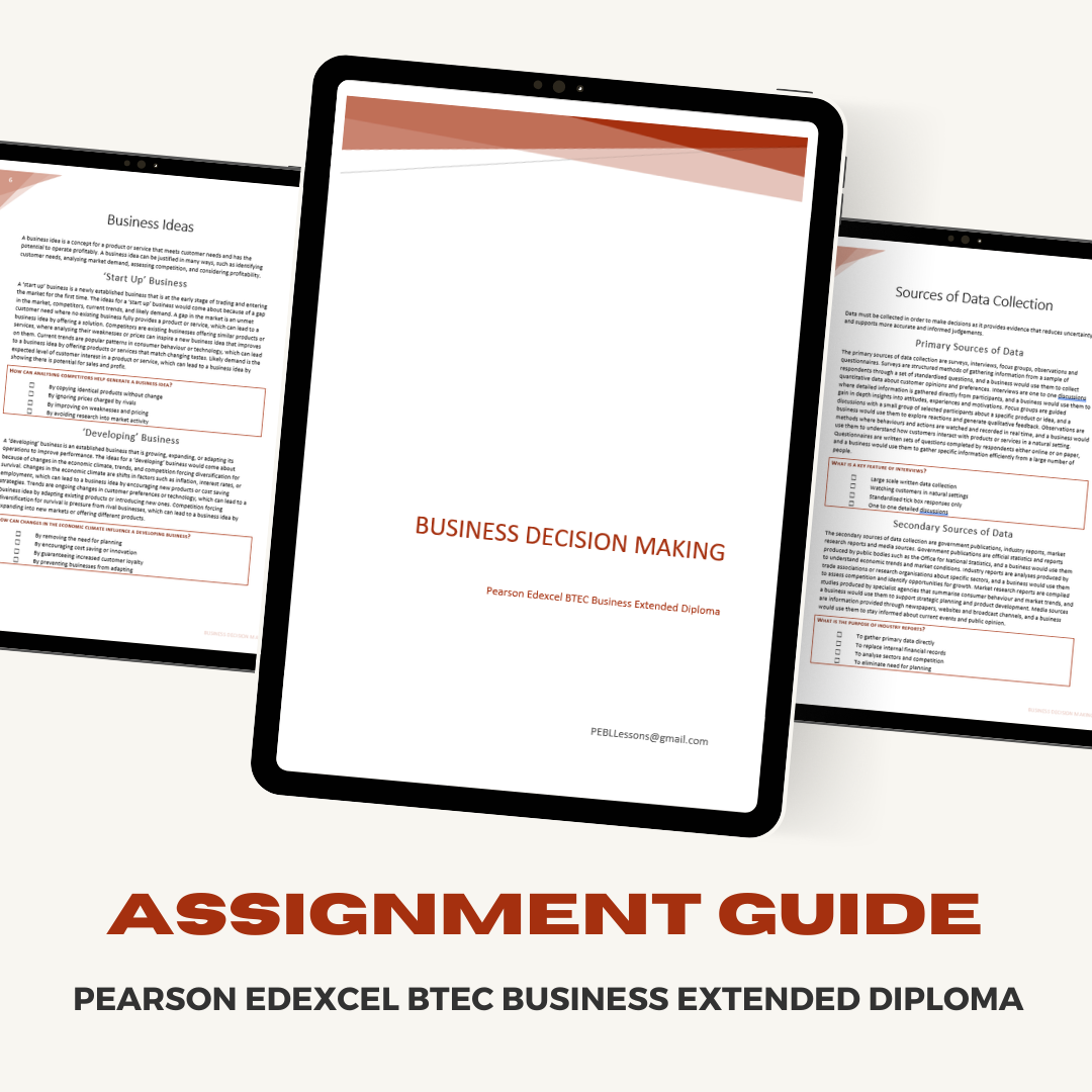 Pearson Edexcel BTEC Business Extended Diploma Assignment Guide | Business Decision Making